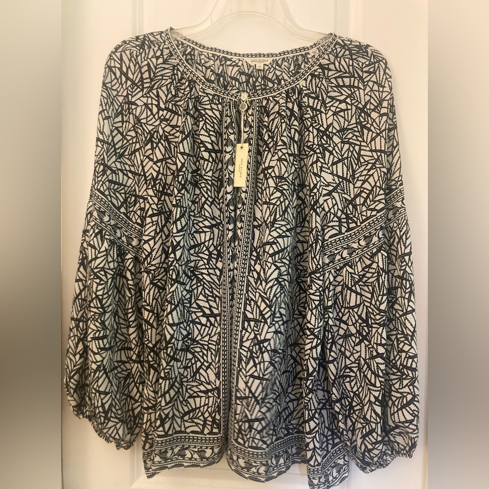 Max Studio Black and White A-Line High-Low Blouse 2X